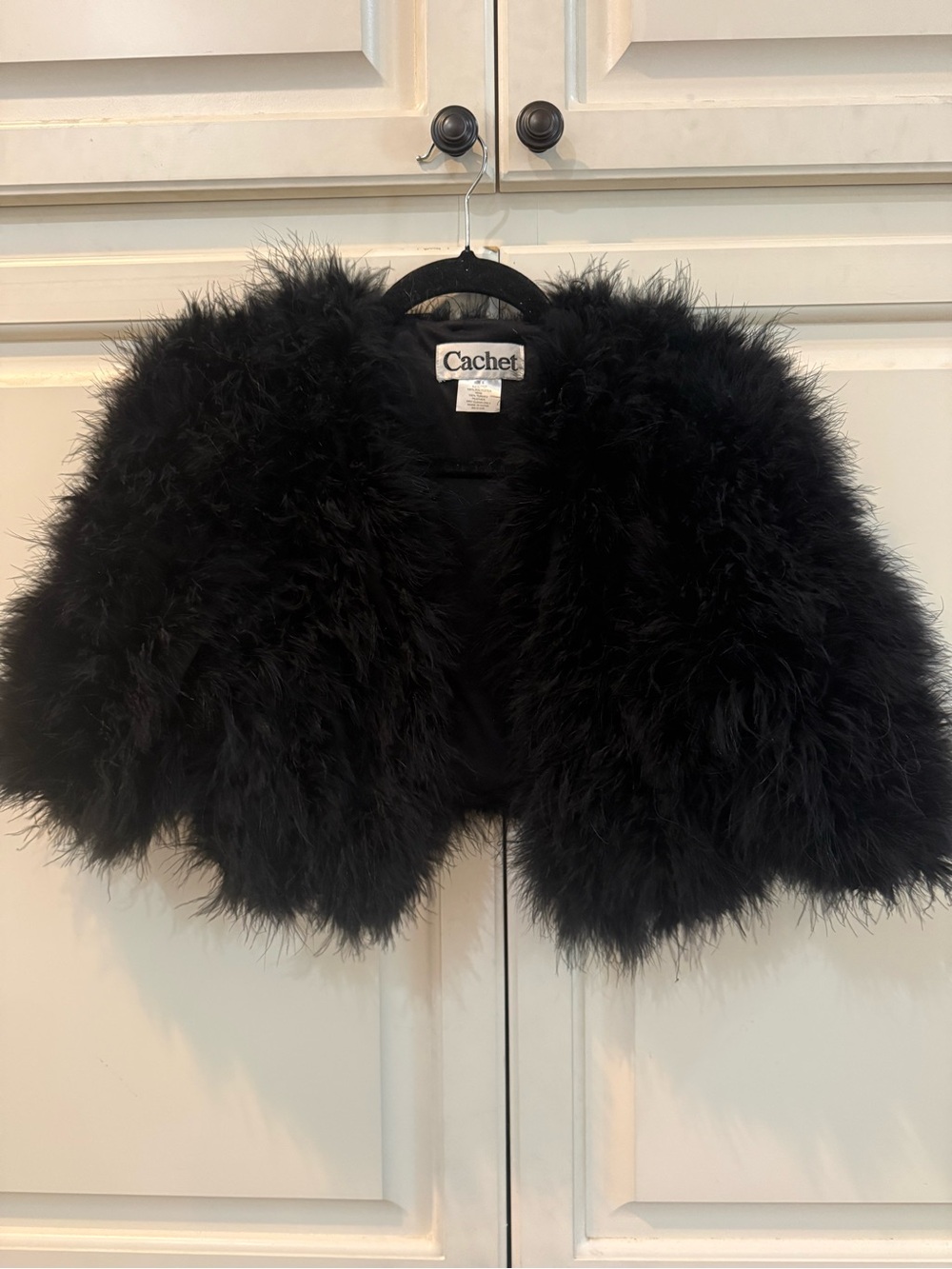 Vintage Y2K Cachet Black Feather Shrug Bolero cape Jacket